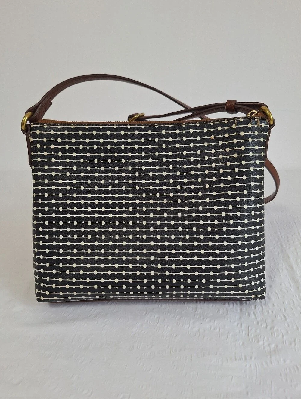 Vintage Fossil Black and Brown Patterned Crossbody Bag